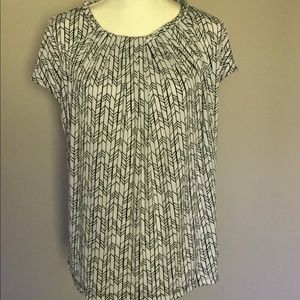Worthington Top Blouse Black White Braid Size L